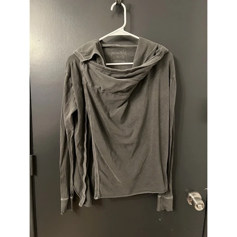 We The Free People Sz XS OPEN HOODIE Top Womens 3 Button Shoulder Grey